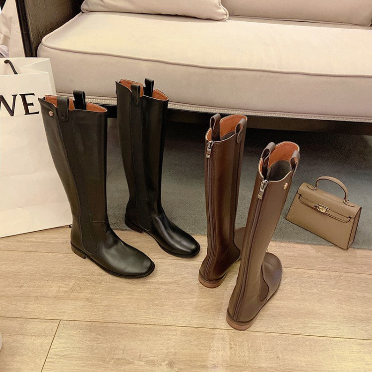 Retro High-Cut Leather Knight Boots for Women