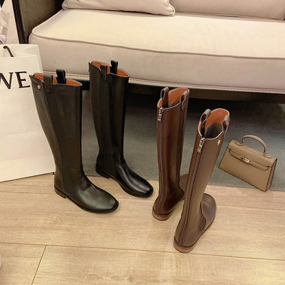 Retro High-Cut Leather Knight Boots for Women