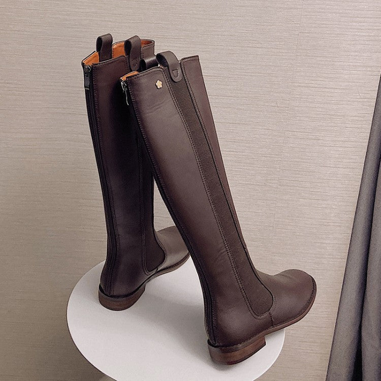 Retro High-Cut Leather Knight Boots for Women