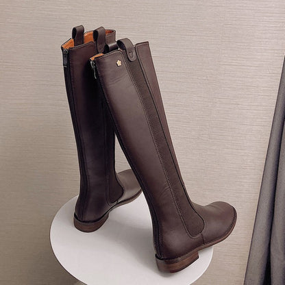Retro High-Cut Leather Knight Boots for Women