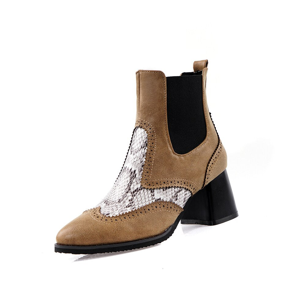 Color-Block Chunky Heeled Ankle Boots for Women