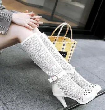 Hollow Cut-Out White Summer Boots for Women