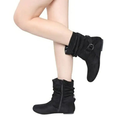 Suede Zipper Round Toe Short Boots for Women