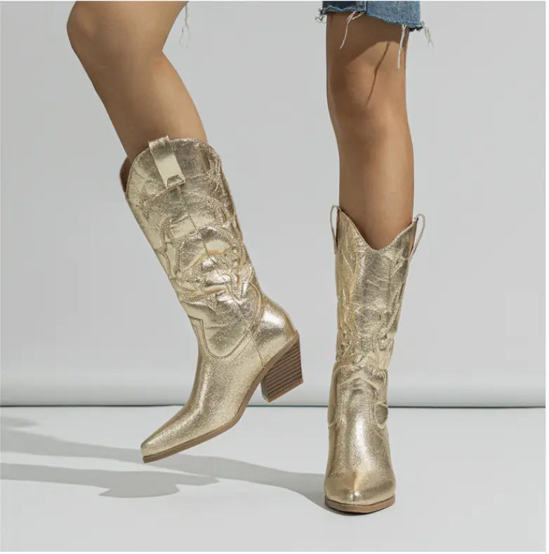 Women's Western Knee-high Boots with Embroidery