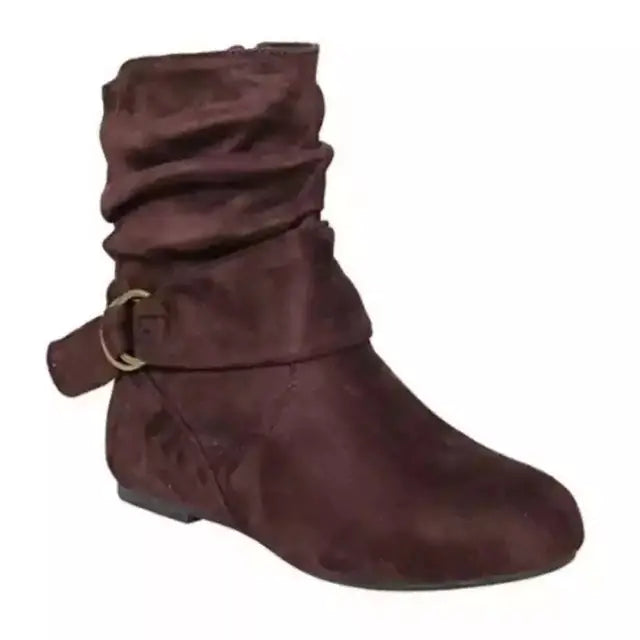 Suede Zipper Round Toe Short Boots for Women