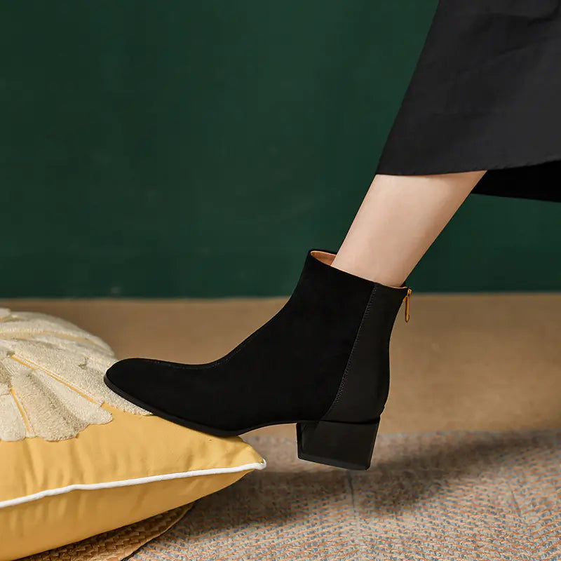 Vintage Style Chunky Heeled Ankle Boots for Women
