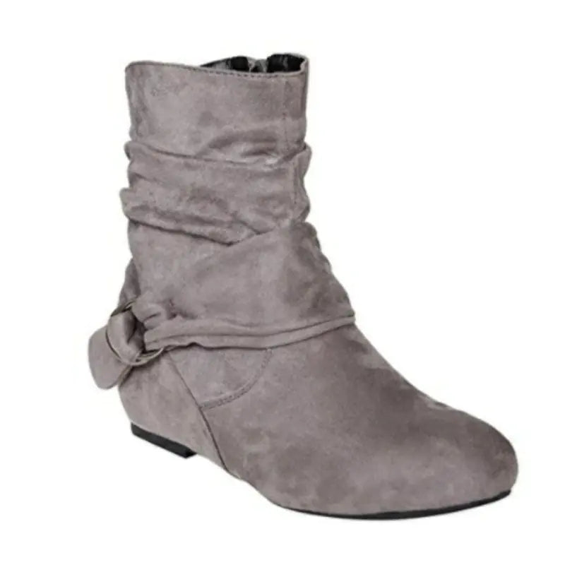 Suede Zipper Round Toe Short Boots for Women