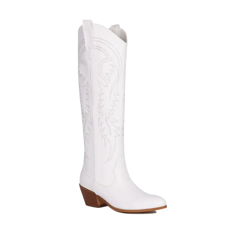 Embroidered Pointed Toe Mid-Calf Boots for Women