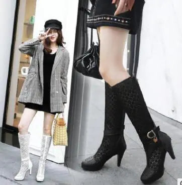 Hollow Cut-Out White Summer Boots for Women