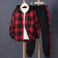 Toddler Kids Baby Boys 2Pcs Spring Autumn Outfits, Long Sleeve Plaid Print Hooded Shirt Jacket and Pants Set 1-5T