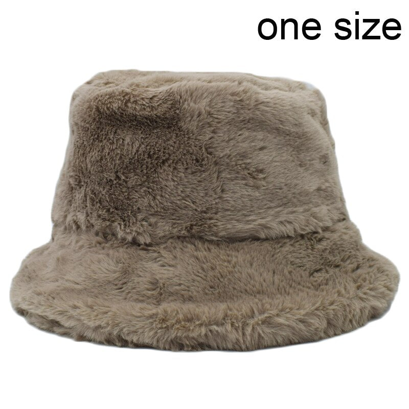 Winter Cow Leopard Faux Fur Fluffy Bucket Hats