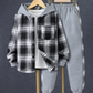 Toddler Kids Baby Boys 2Pcs Spring Autumn Outfits, Long Sleeve Plaid Print Hooded Shirt Jacket and Pants Set 1-5T