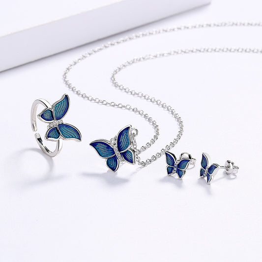 Micro-Enamel Blue Butterfly Wings Necklace