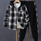 Toddler Kids Baby Boys 2Pcs Spring Autumn Outfits, Long Sleeve Plaid Print Hooded Shirt Jacket and Pants Set 1-5T
